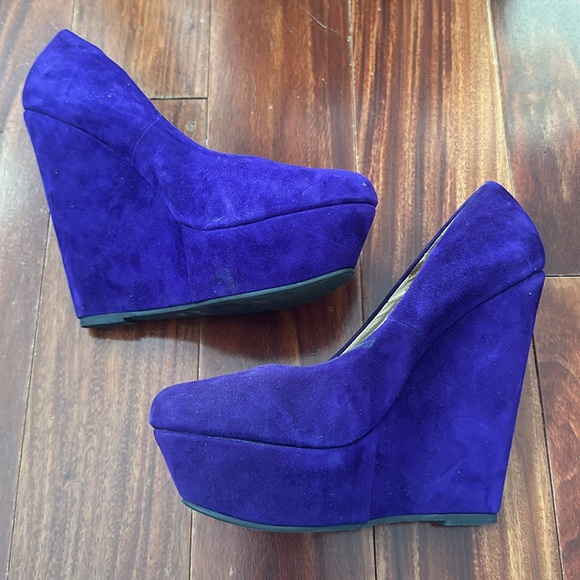 Aldo Royal Purple Suede Platform Wedge Heels Size 8 (EU 38.5) - Picture 7 of 16